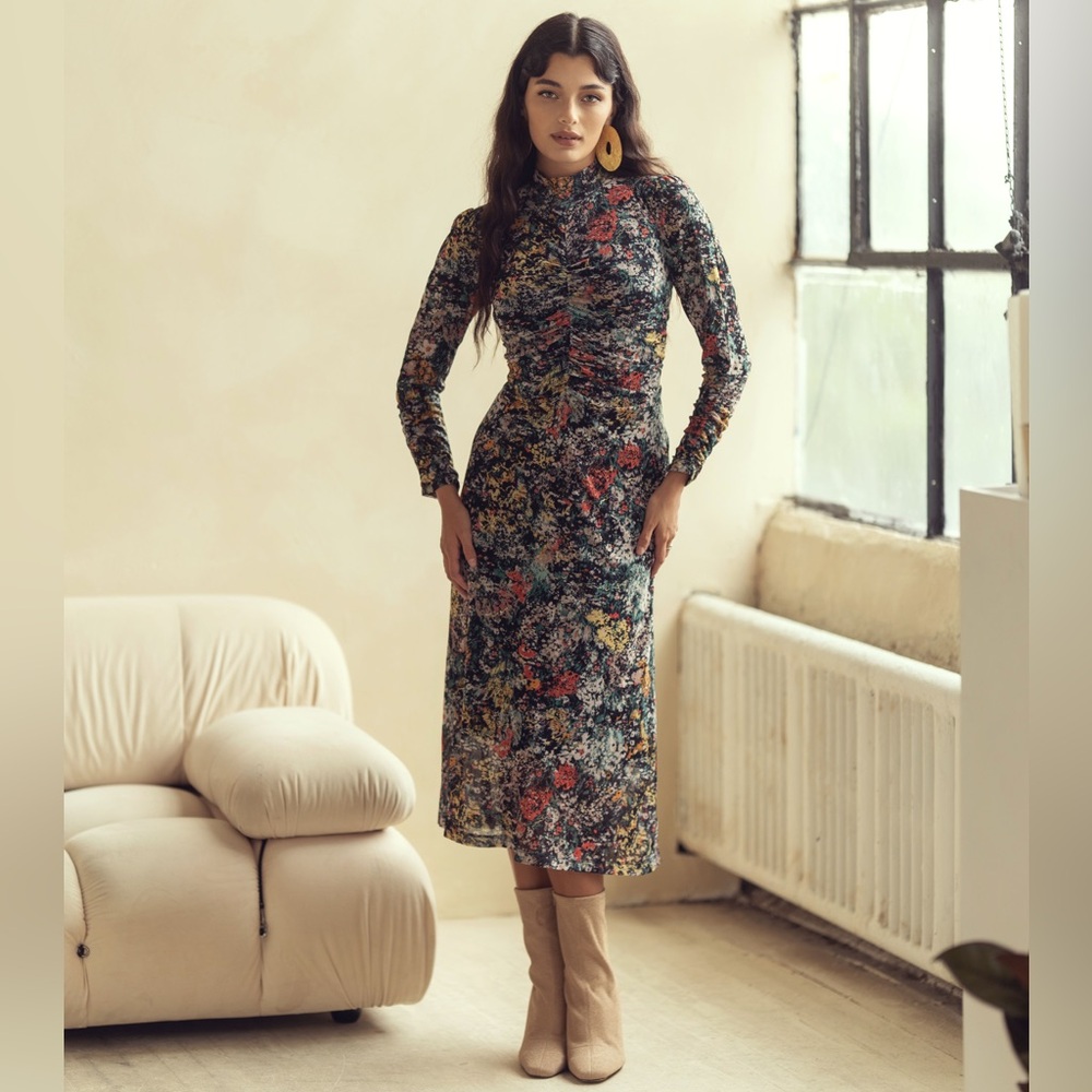 Bliss Ruched Mesh Dress Mini Floral